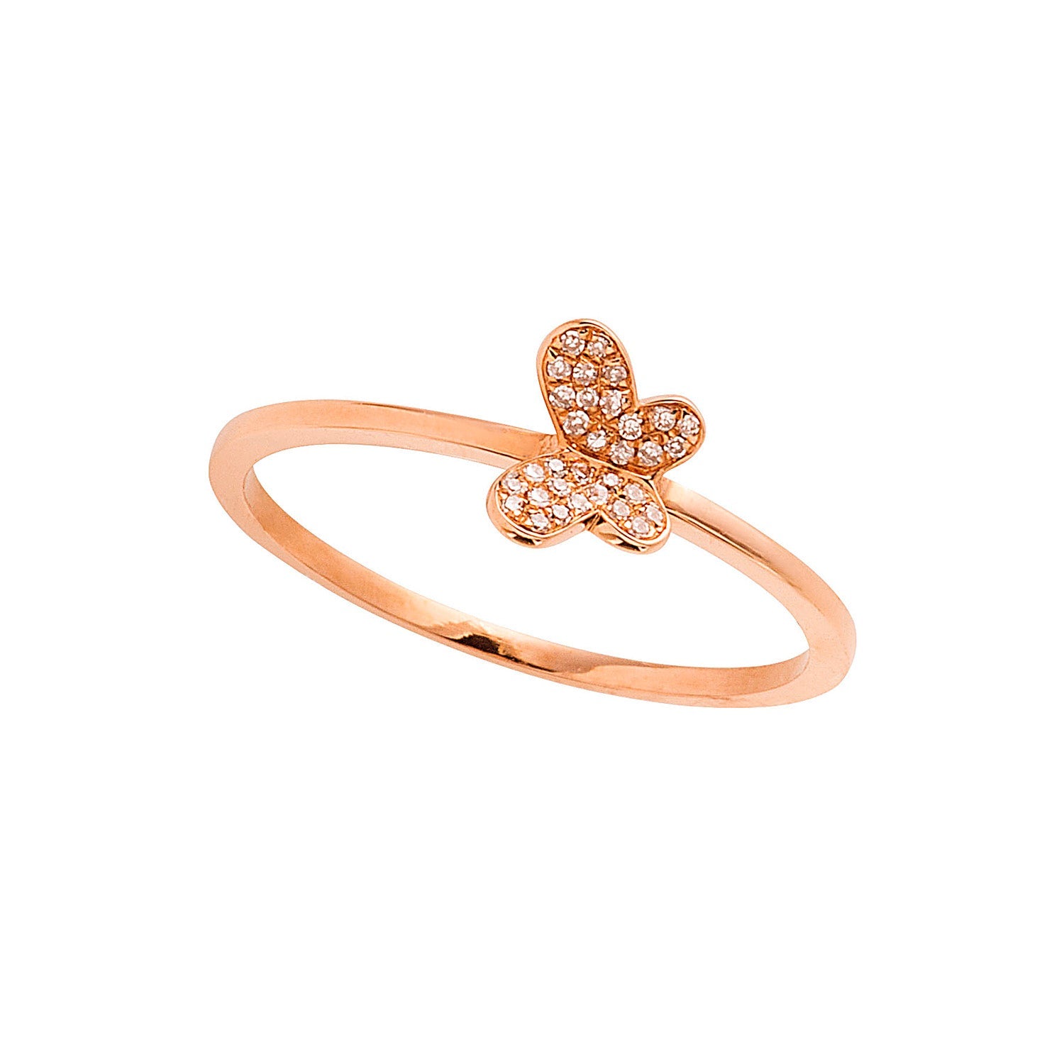 Butterfly gold ring with white diamonds.
