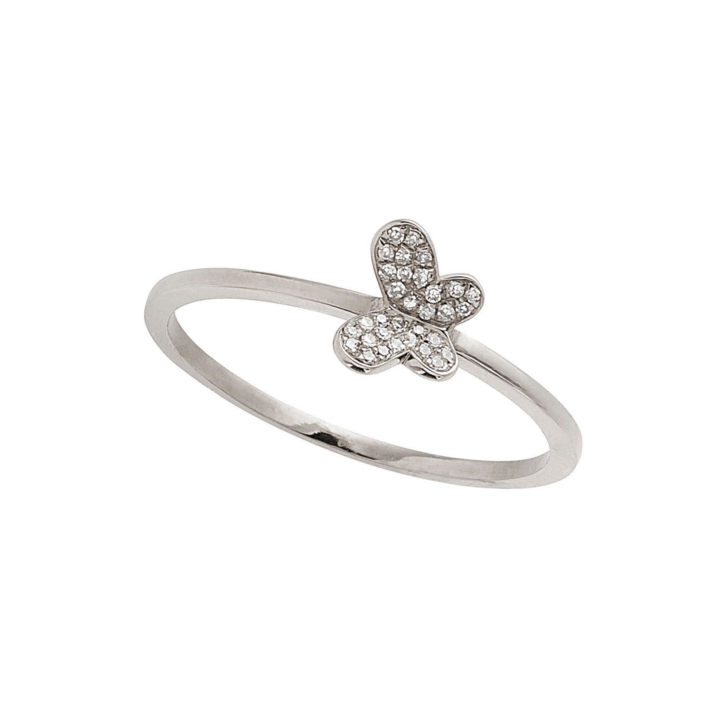 Butterfly gold ring with white diamonds.