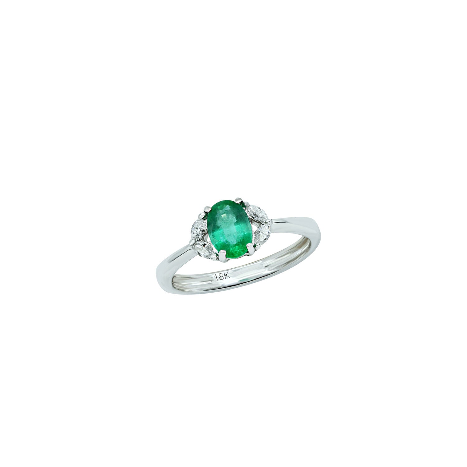 Oval Emerald ring with four white diamonds