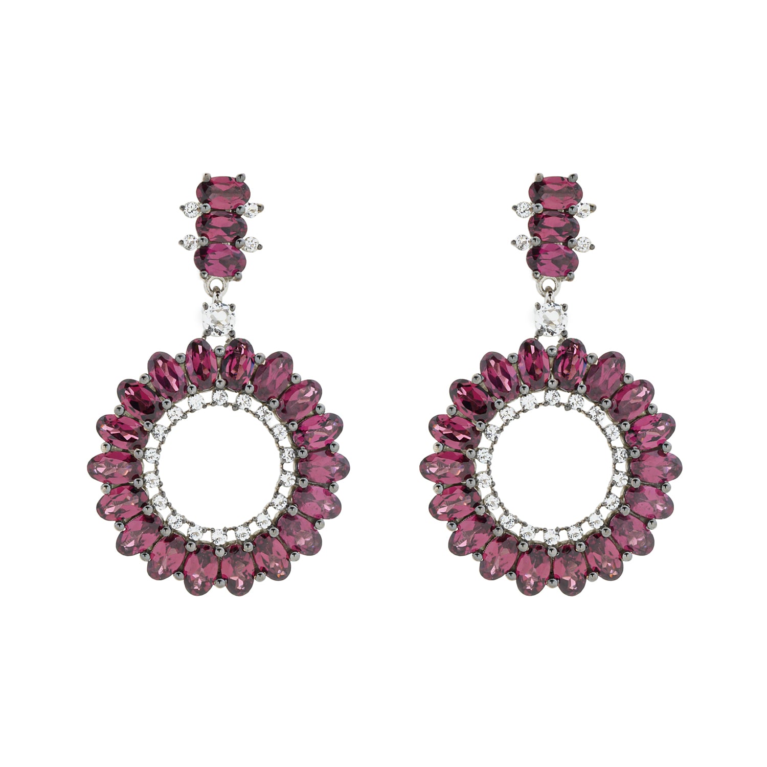 Rhodolite Garnet and White Topaz Silver Earrings