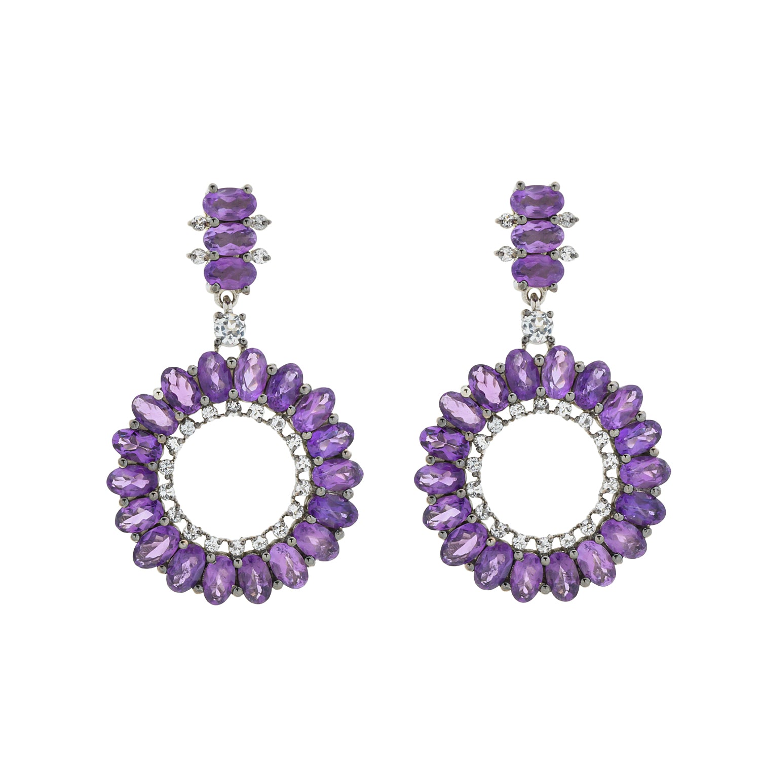 Amethyst and White Topaz Silver Earrings