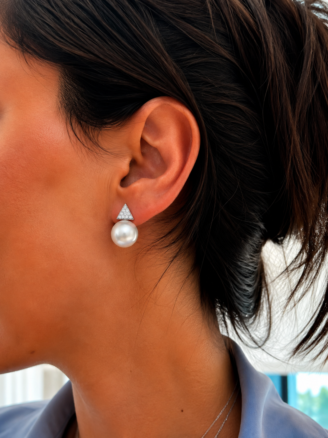 Triangle Diamond Pearl Earrings