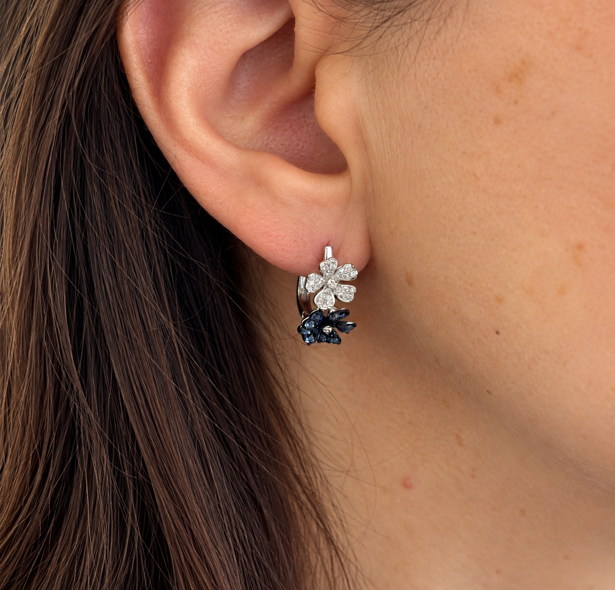 Sapphire Diamond Flower Earrings