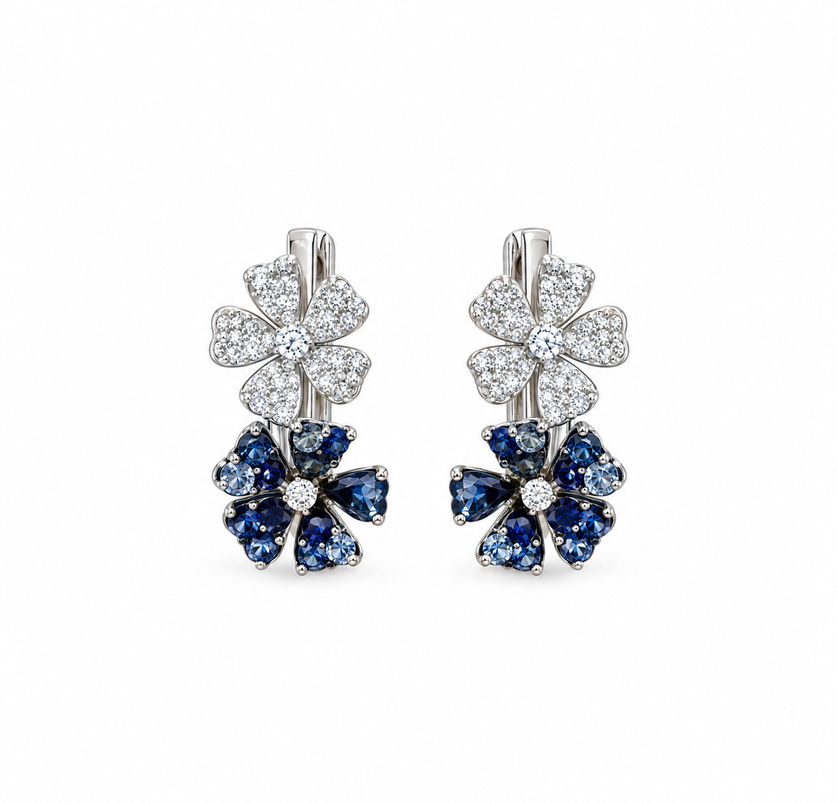 Sapphire Diamond Flower Earrings
