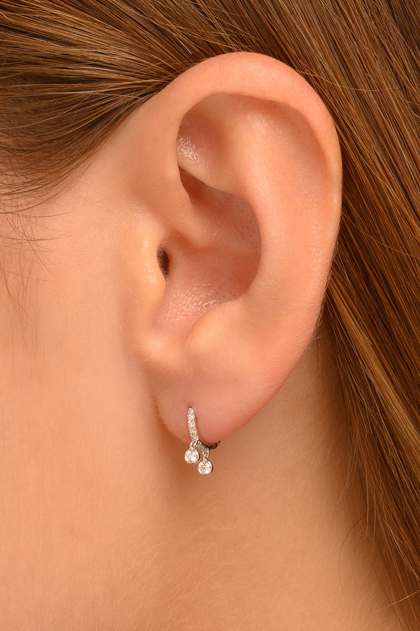 White Gold Diamond Hoops with Double Dangle