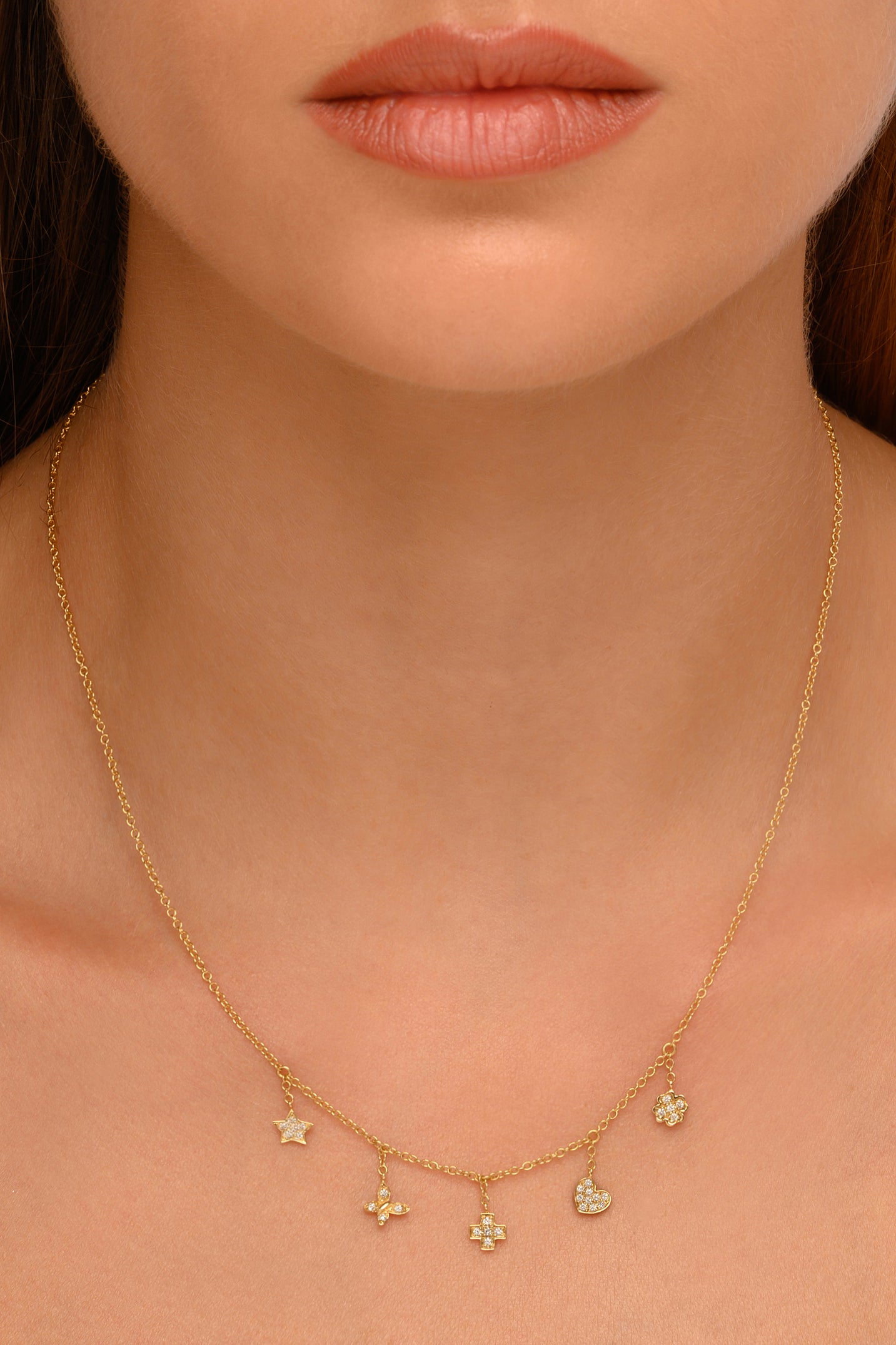 Gold Multi-pendant Necklace with Diamonds