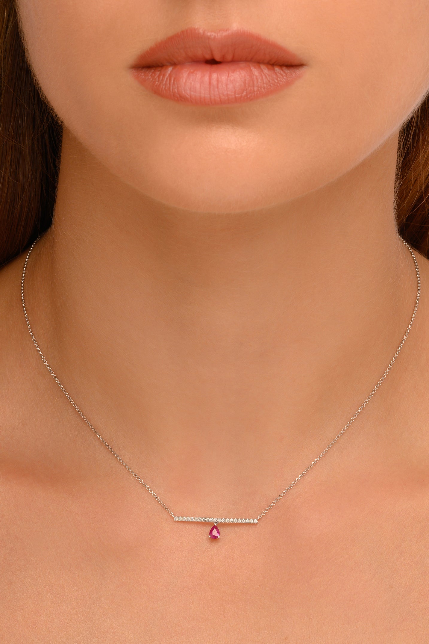 Diamond Bar Necklace with Ruby Tear