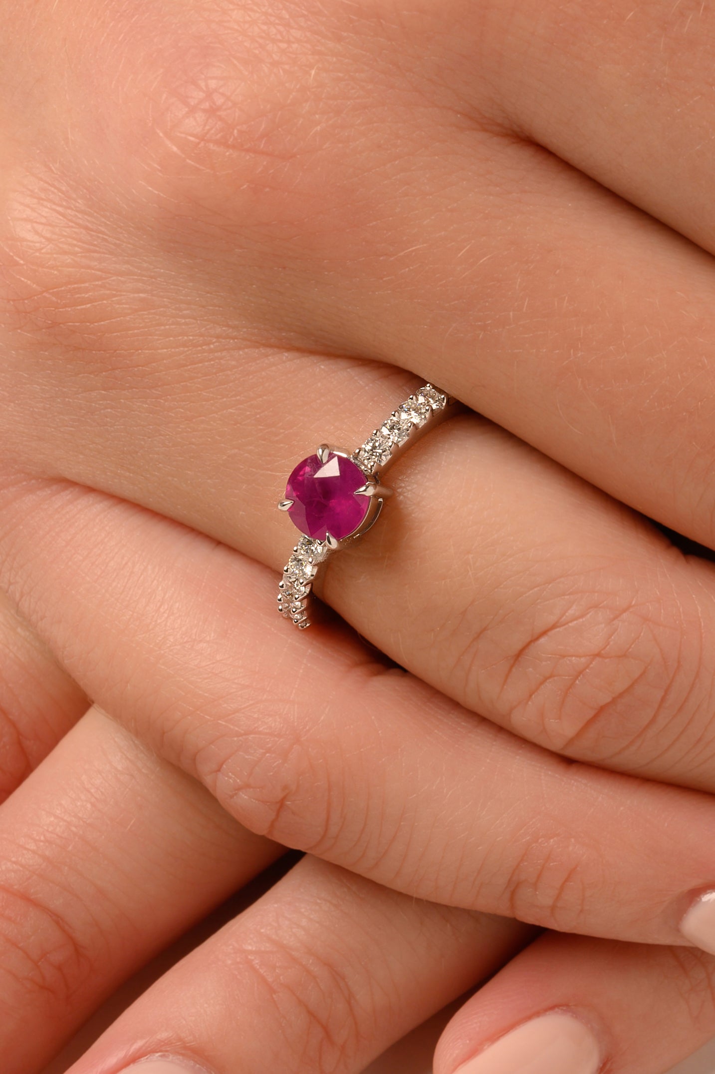 Ruby-centered Ring with Diamond Band