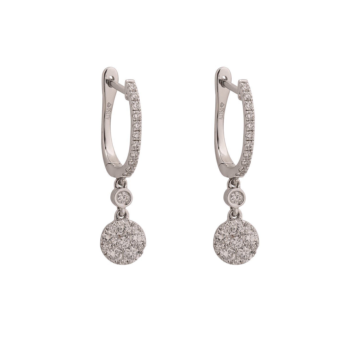 White Gold Diamond Hoops with Circular Dangle