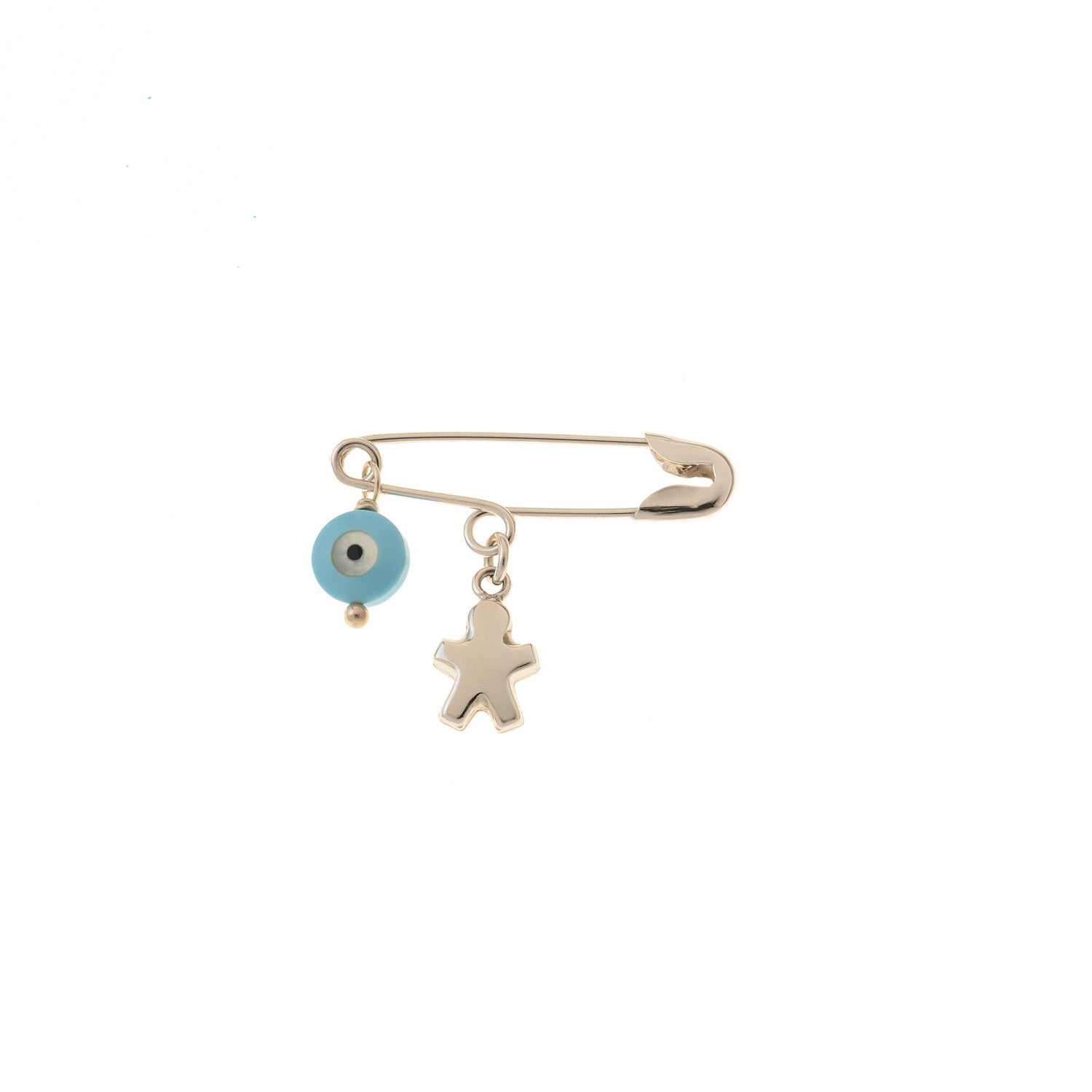 Gold Pin with Pendant and Evil Eye