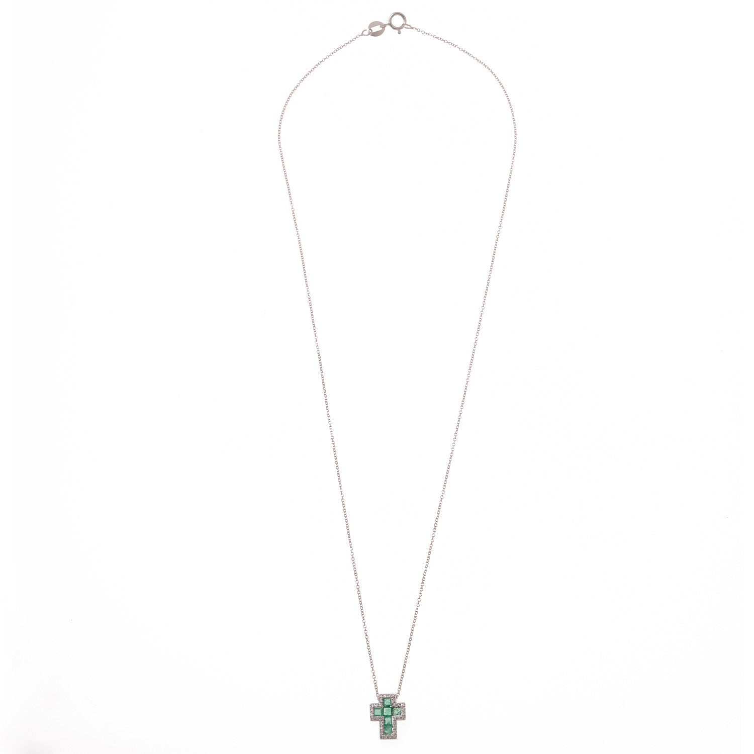 Emerald Cross Necklace with Diamonds