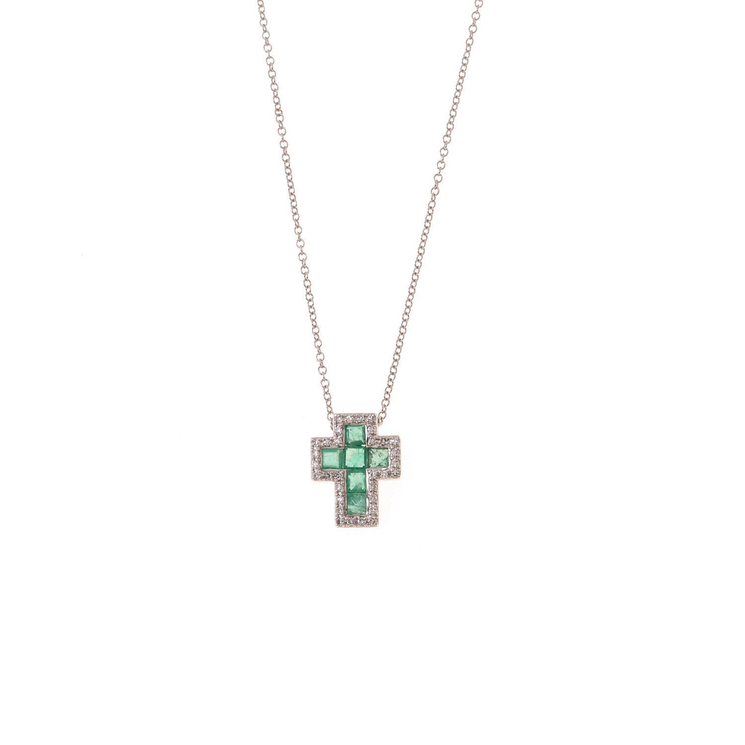 Emerald Cross Necklace with Diamonds