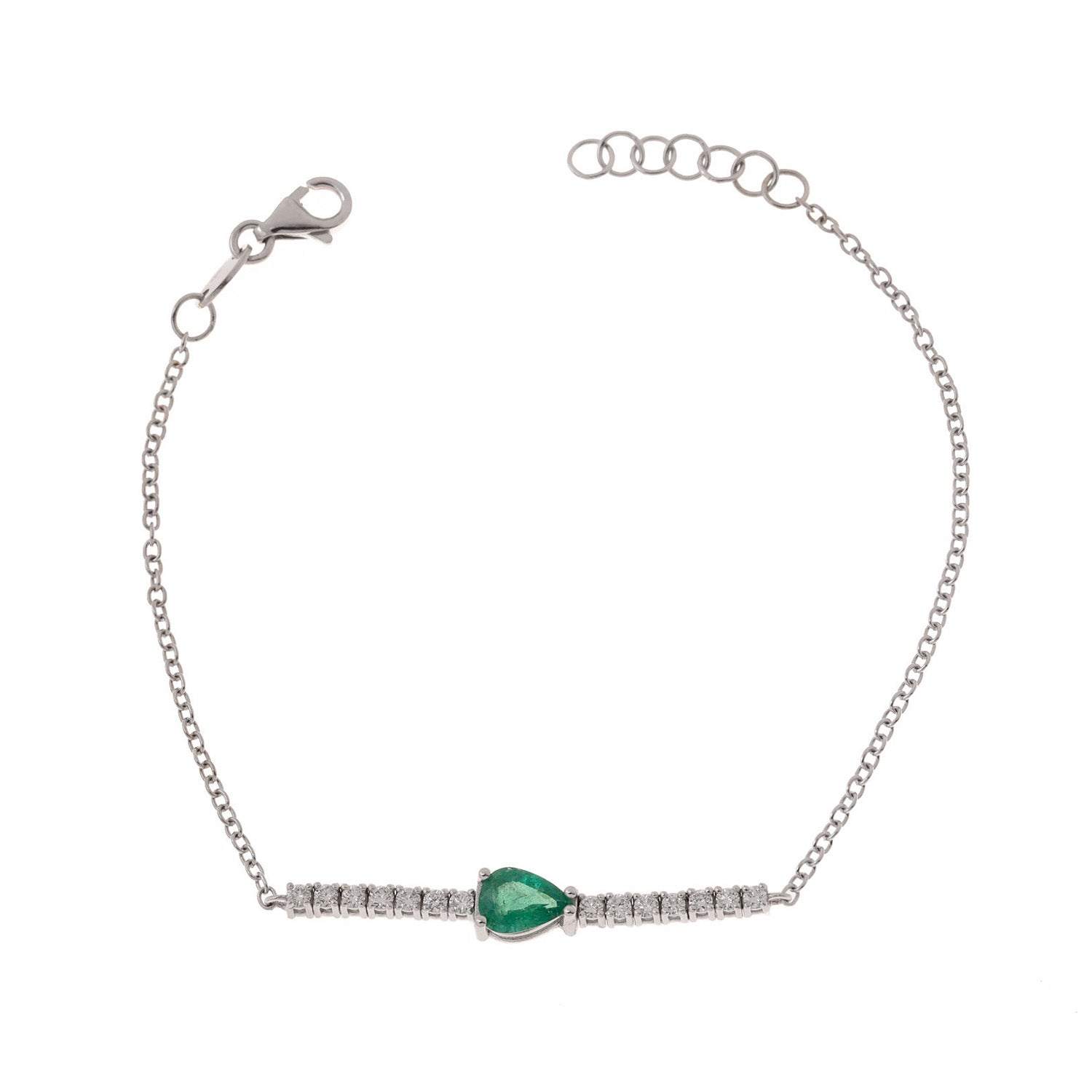 White Diamond Bar Bracelet with Emerald