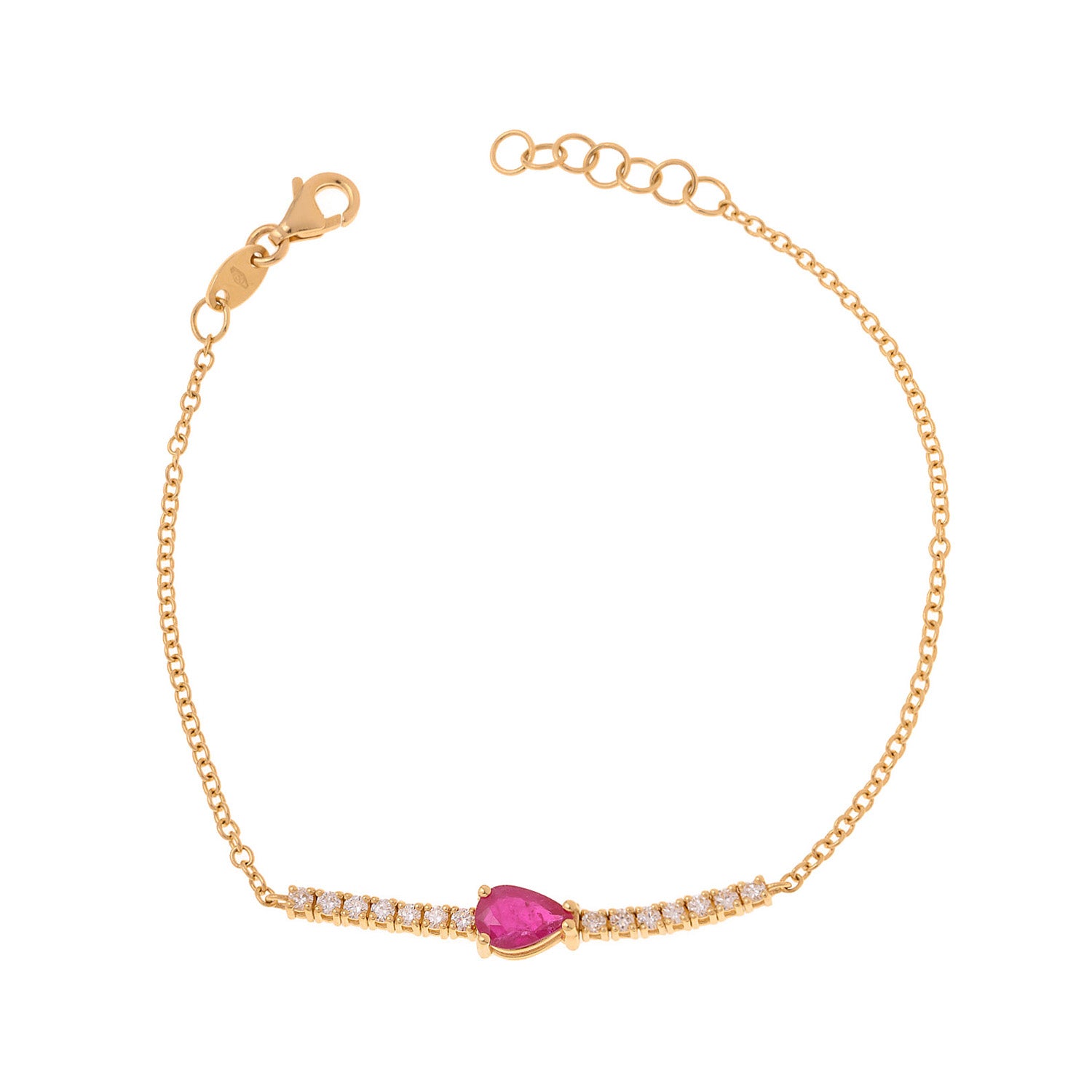 Gold Diamond bar Bracelet with Ruby