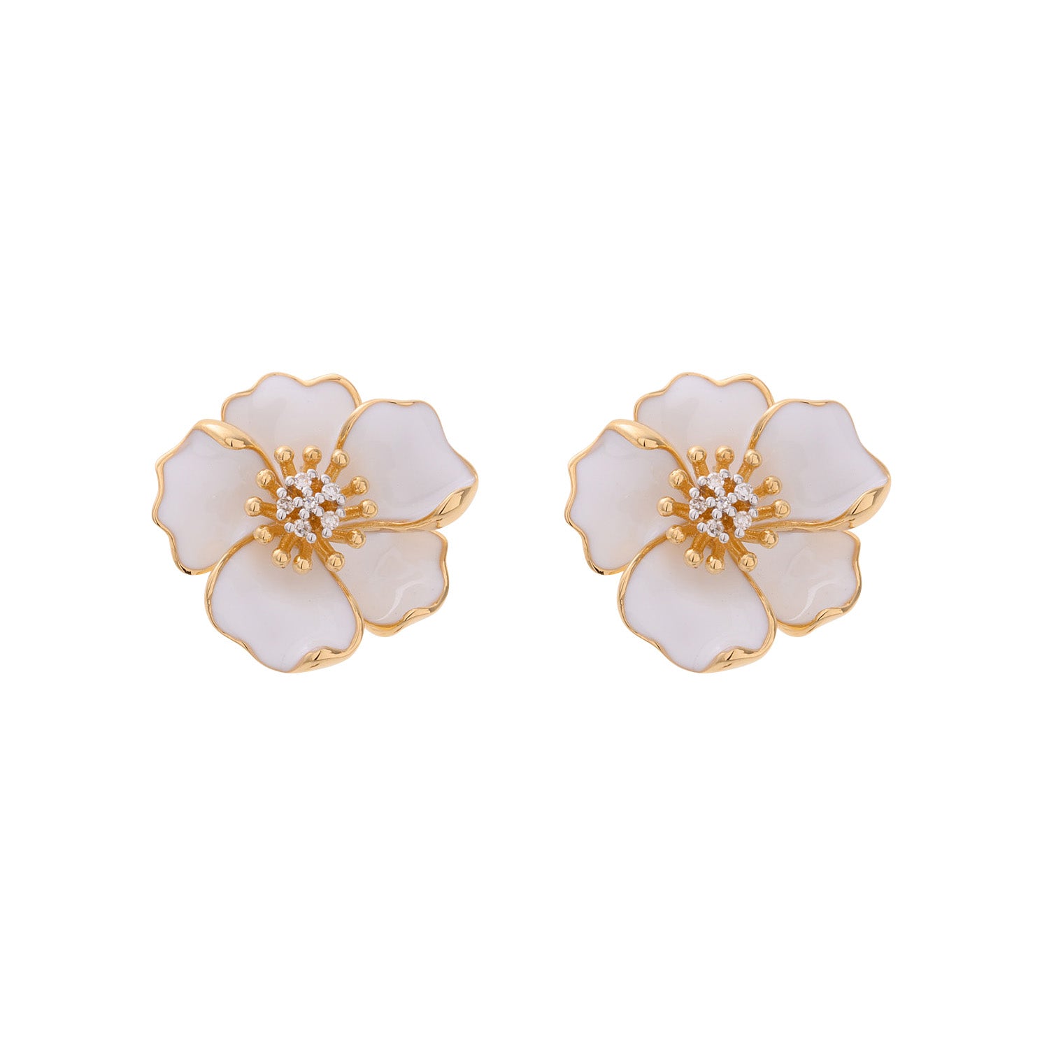 Peony Stud Earrings with Diamonds