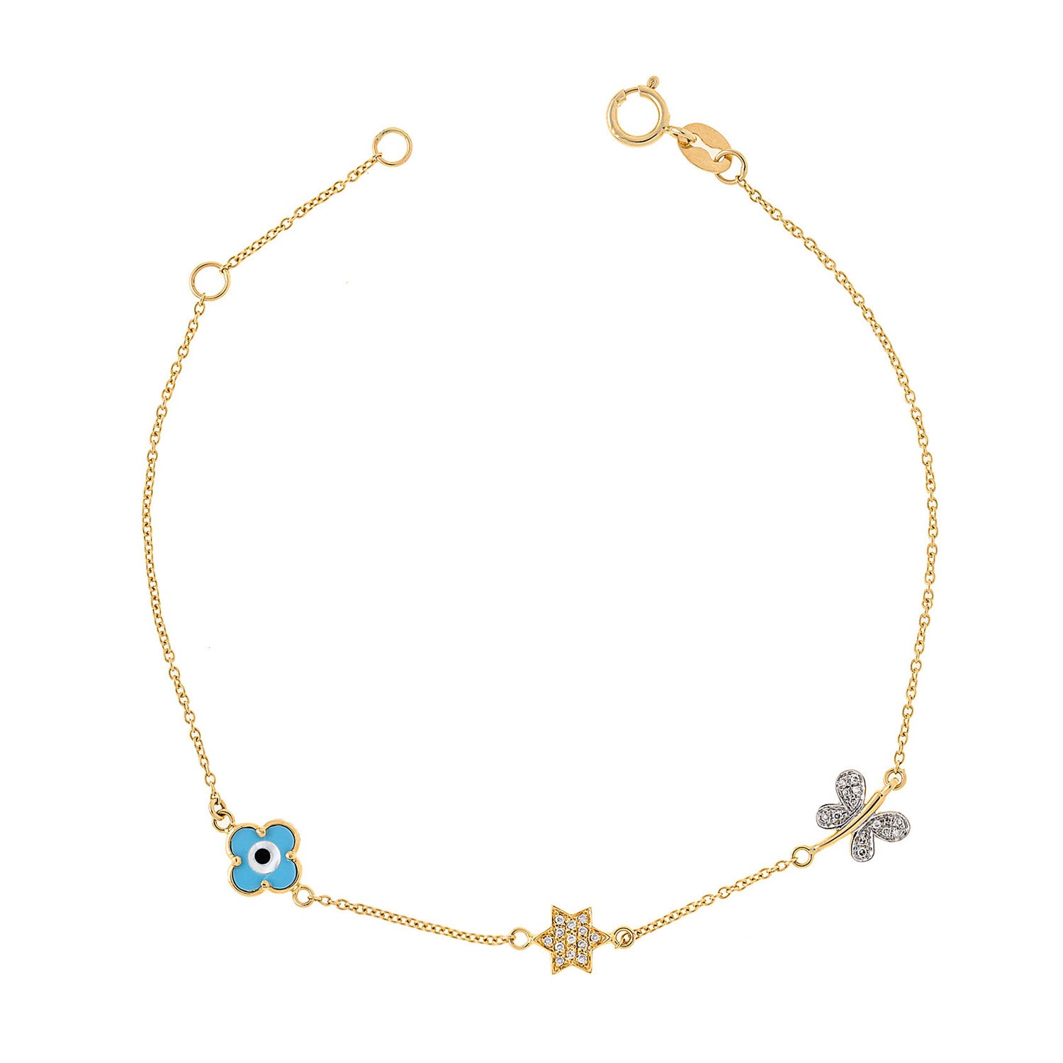 Butterfly, Star and Evil Eye Bracelet