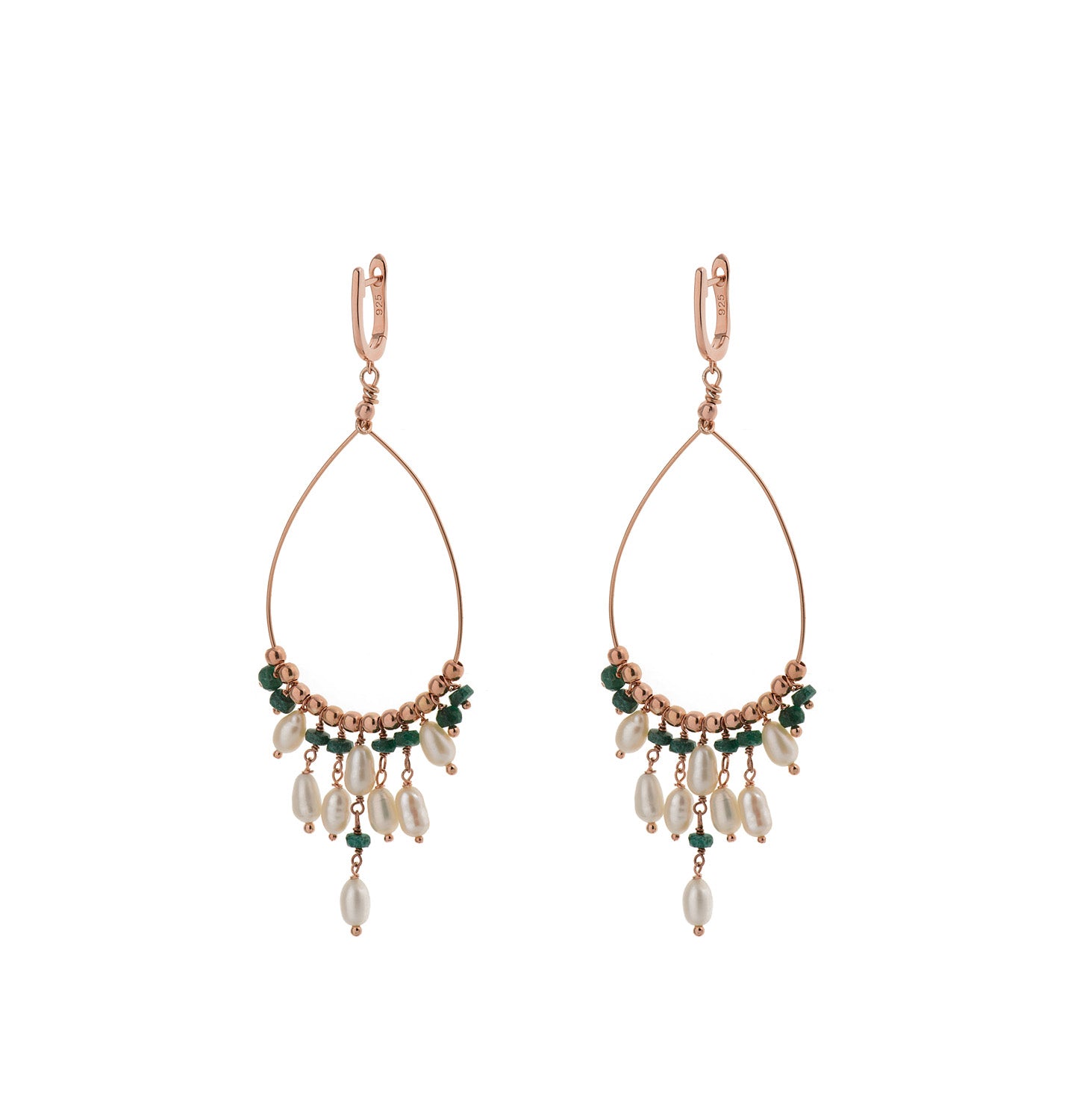 Tear Earrings with Pearls and Semi precious stones