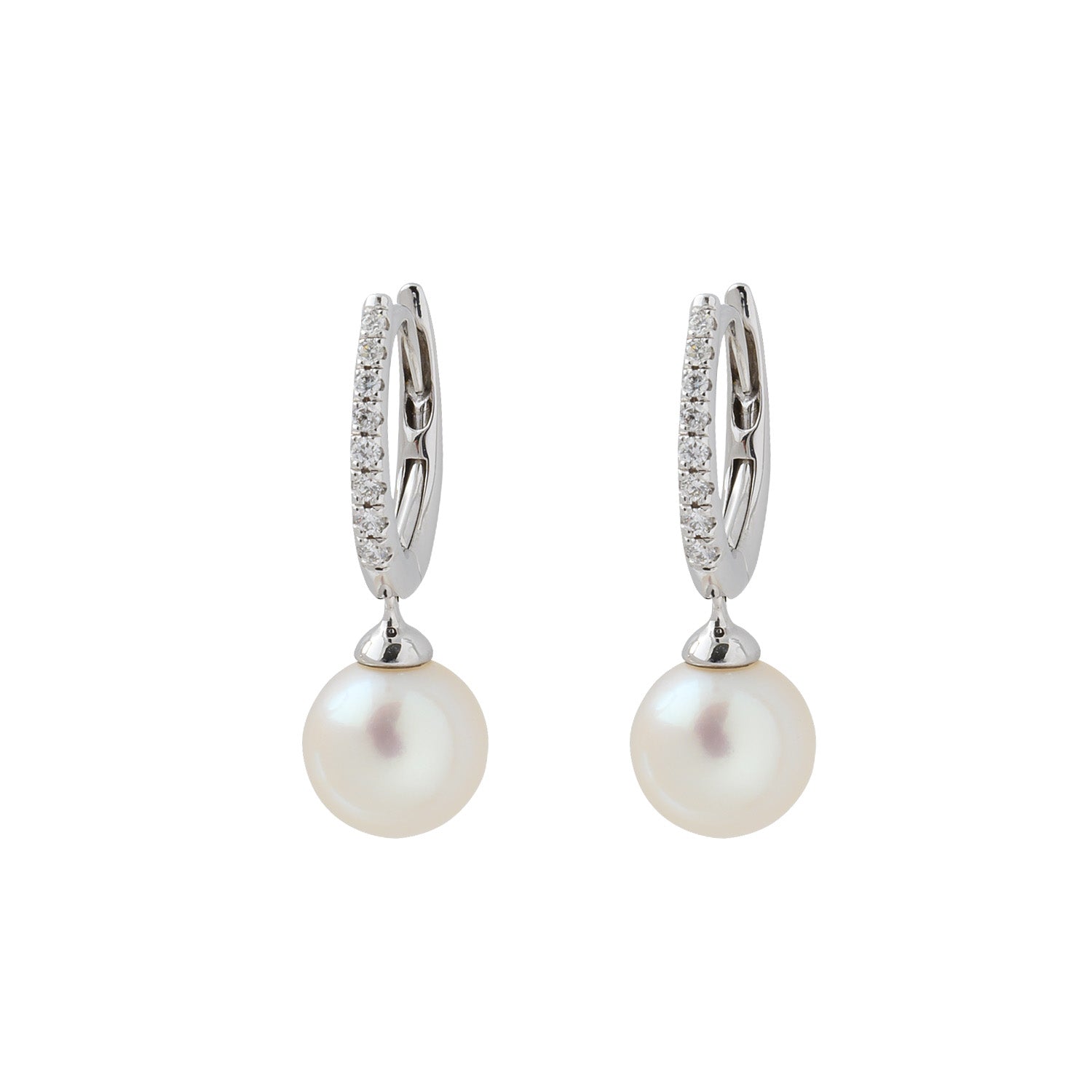 Pearl hoop earrings with Diamonds