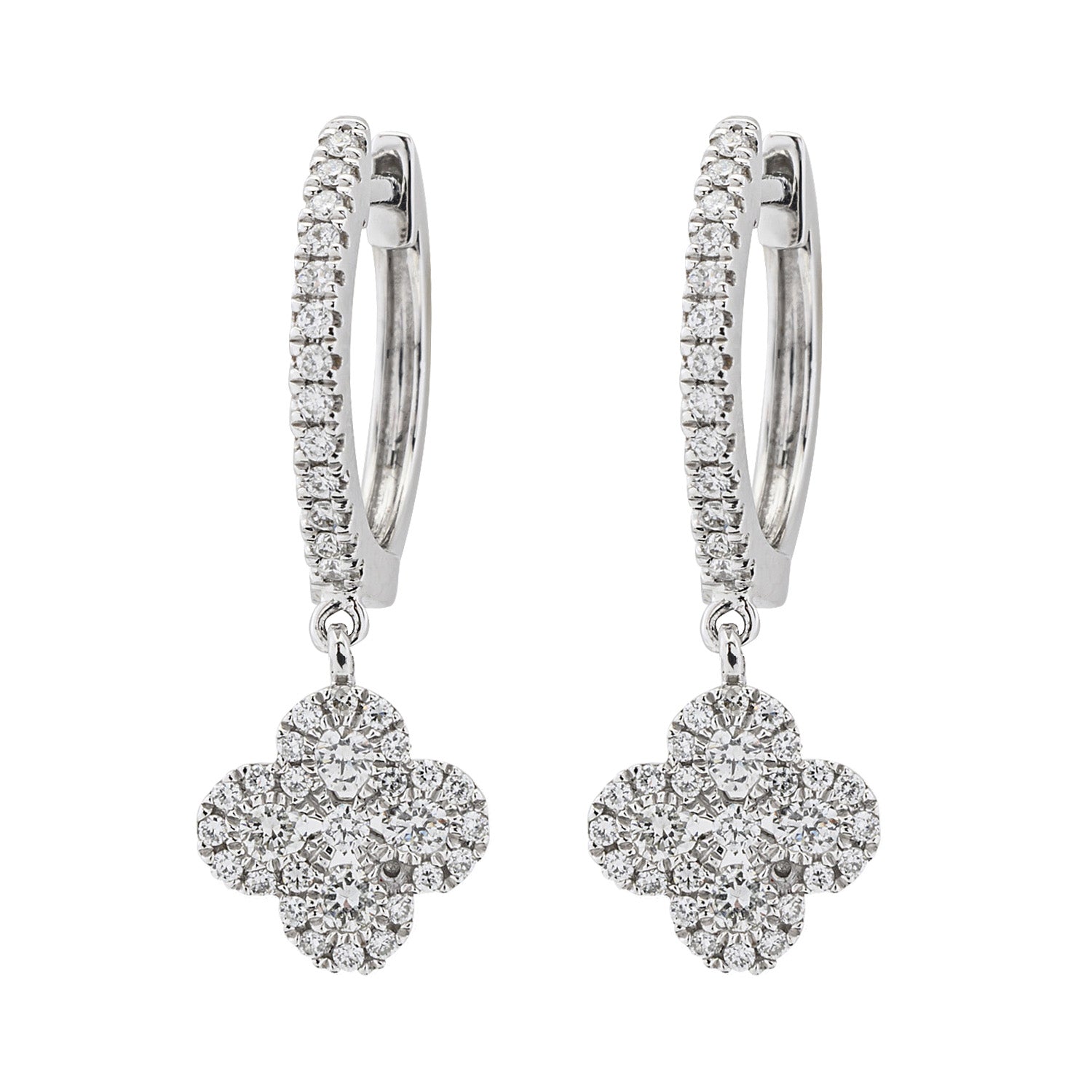 4 leaf Diamond Hoop Earrings