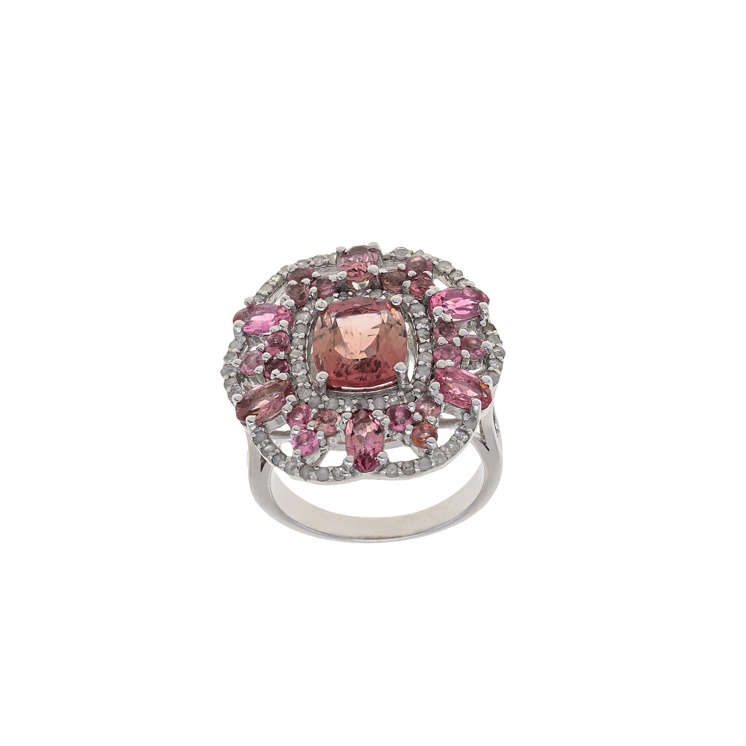 Pink Flame: Tourmaline and Diamond Silver Ring