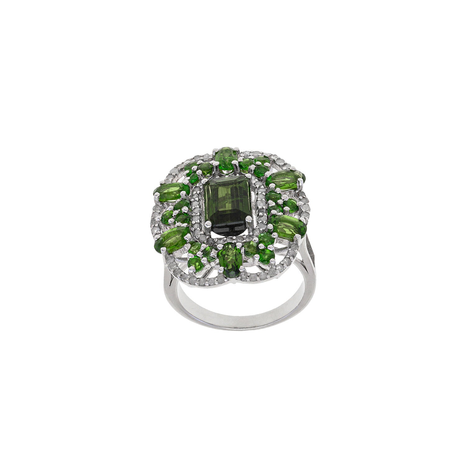 Green Radiance: Silver Ring with GreenTourmaline & Diamond