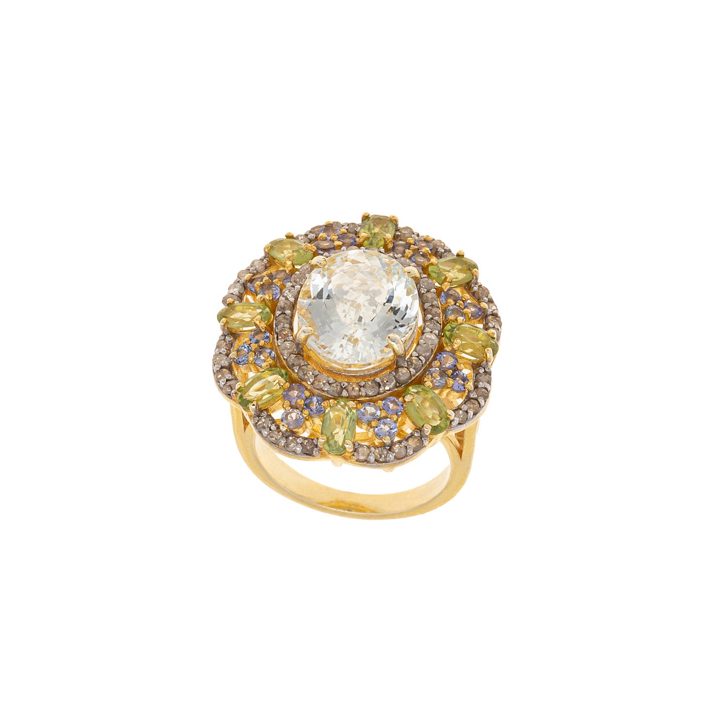 Sun-Kissed Lagoon: Aquamarine & Peridot Ring with Diamond