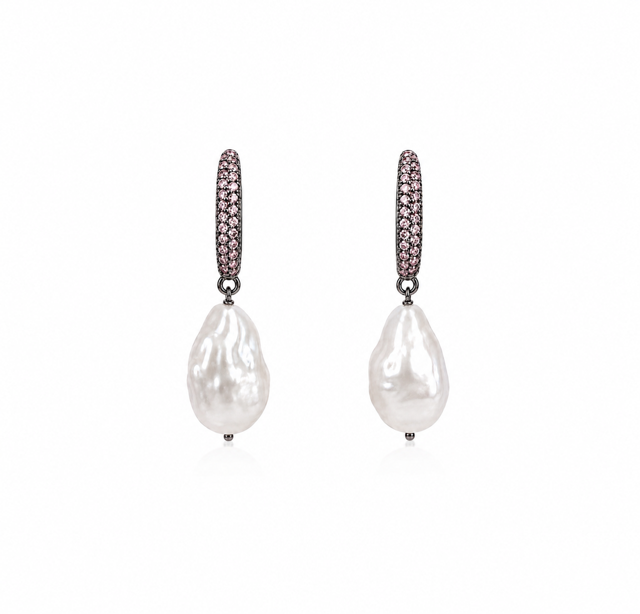Rosé Hoop And Pearl Earrings