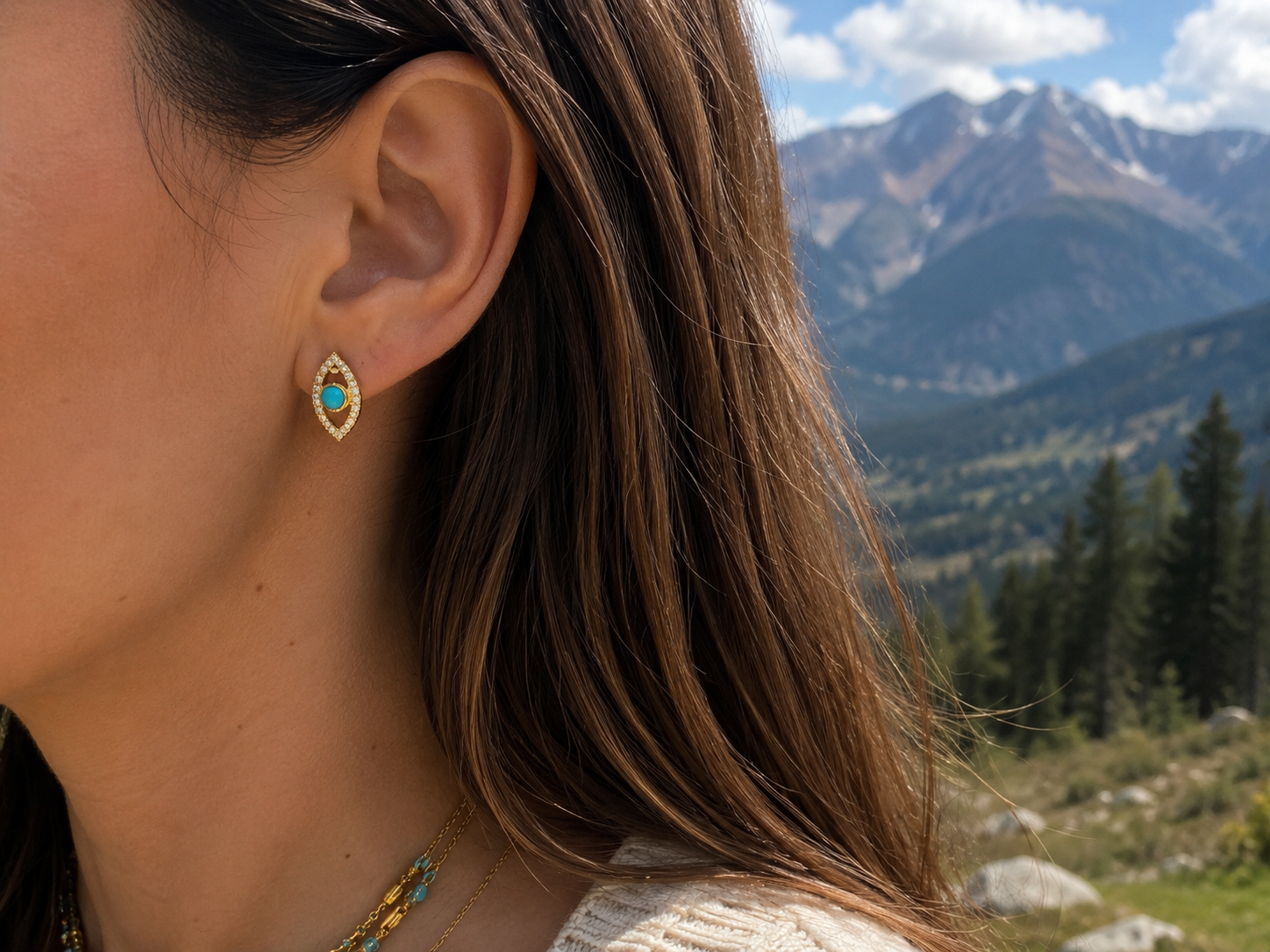 Turquoise Evil Eye Hoops