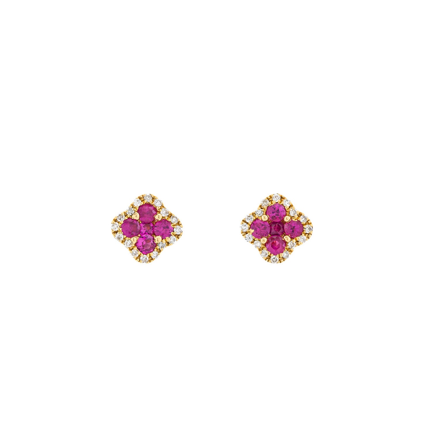 Four Leaf Ruby Stud Earrings