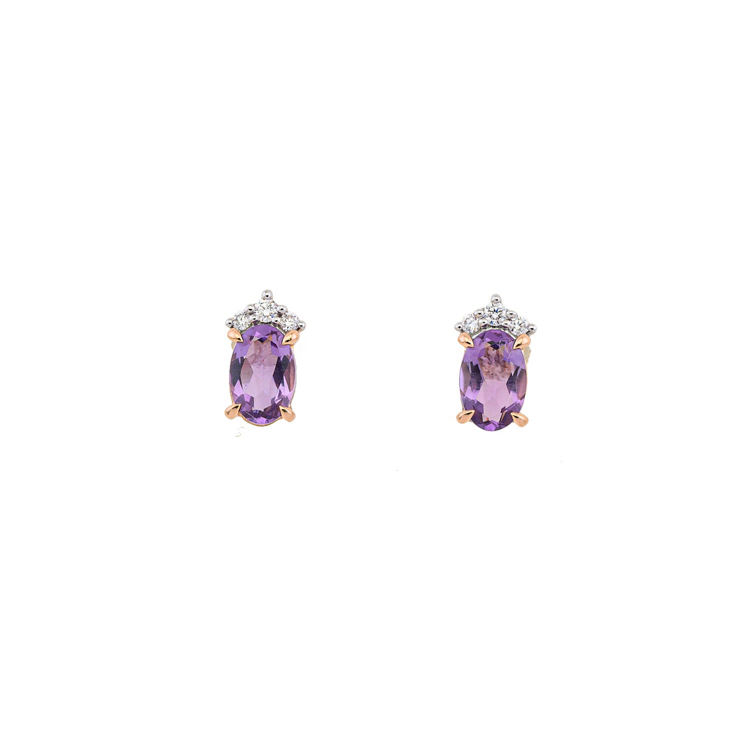 Pink Amethyst Diamond Oval Earrings