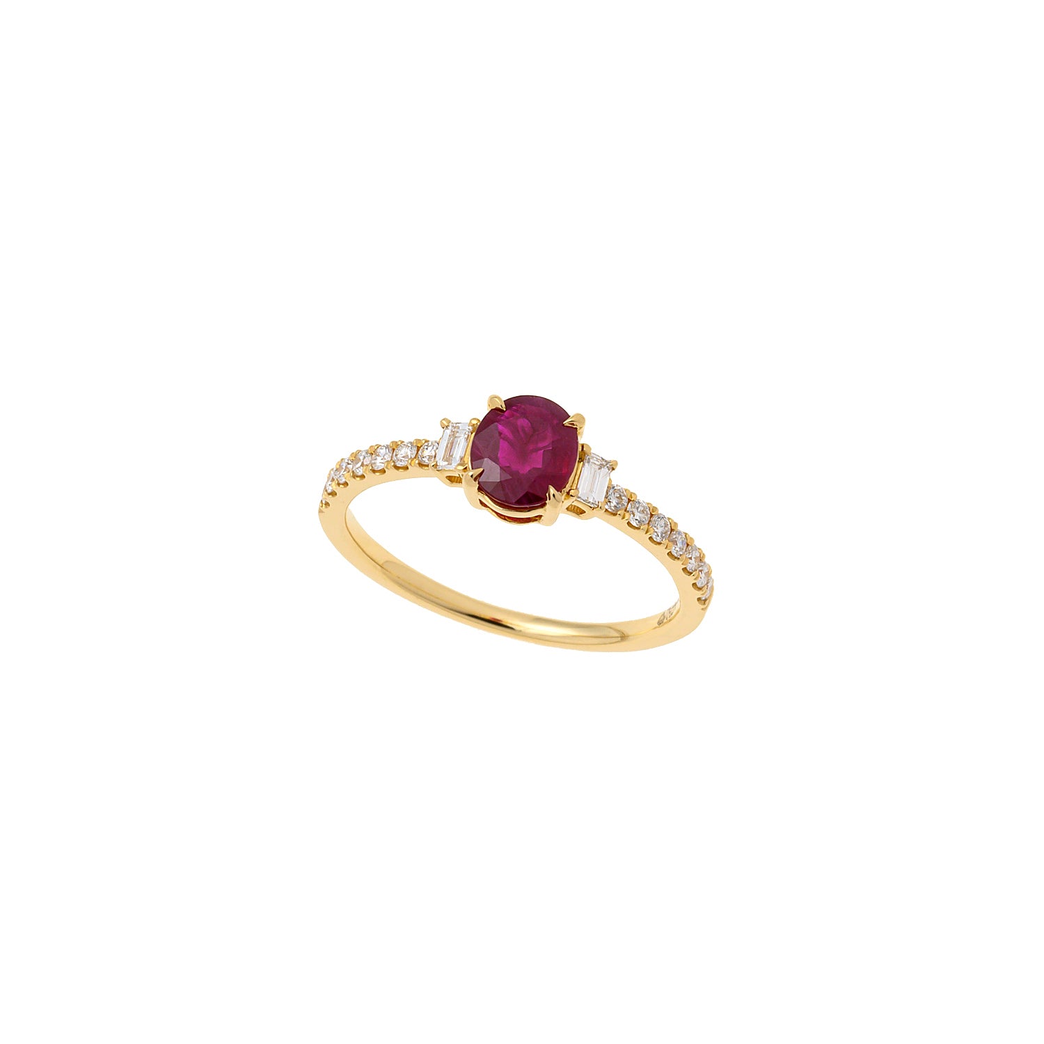 Ruby and baguette diamond ring