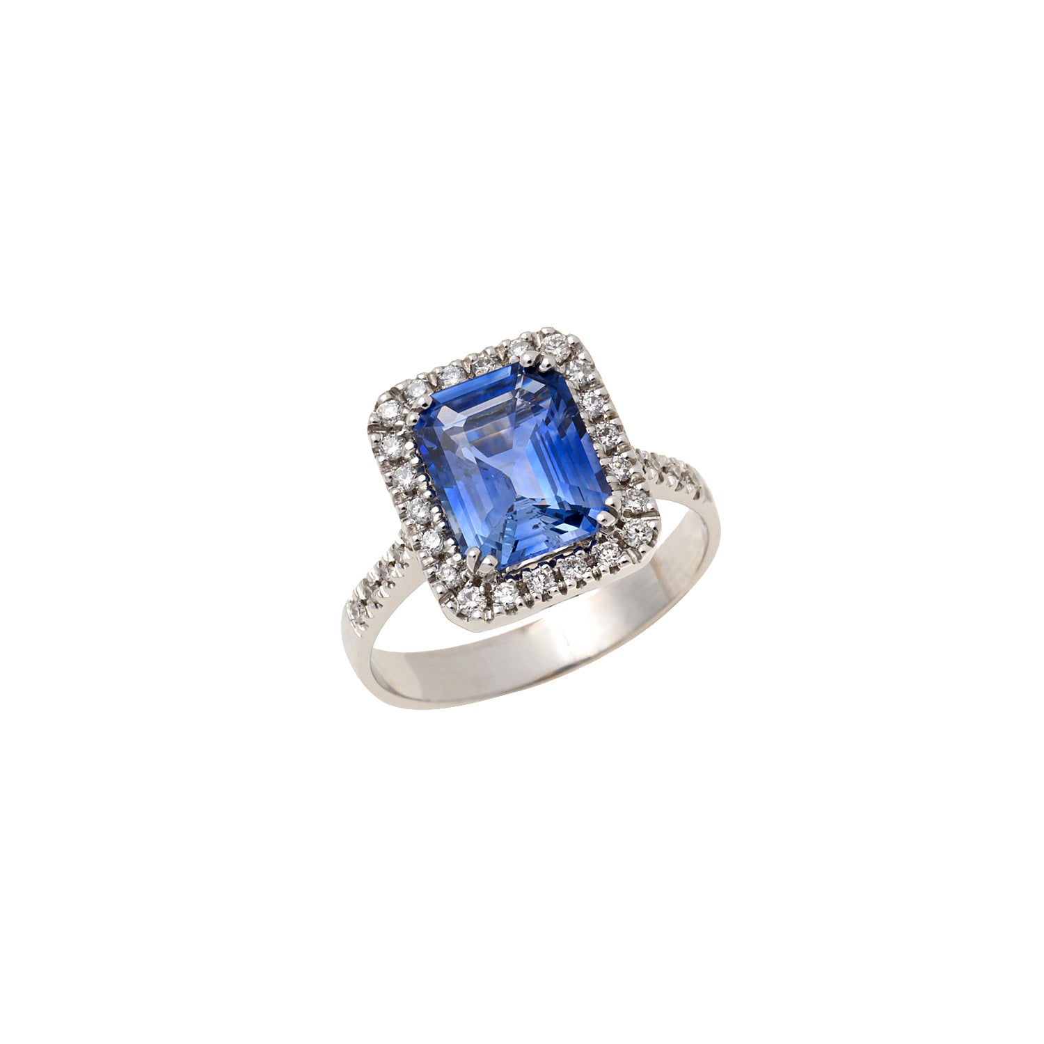 Square Sapphire with diamonds ring