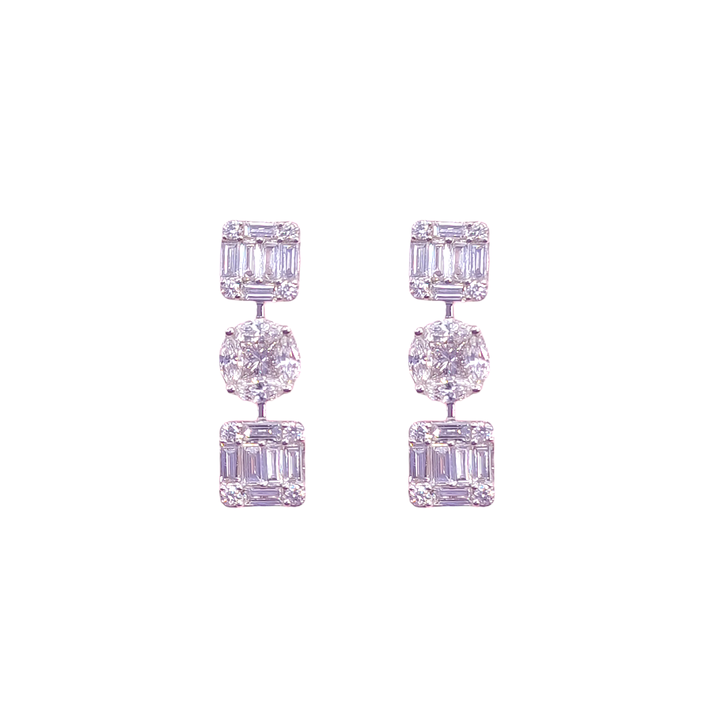 Baguette and Rosette Earrings