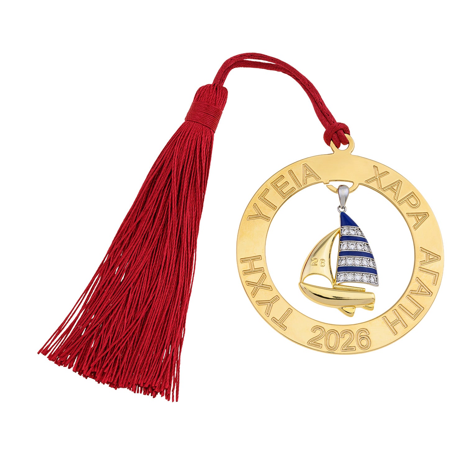 Lucky Wishes With Ship Greek Flag