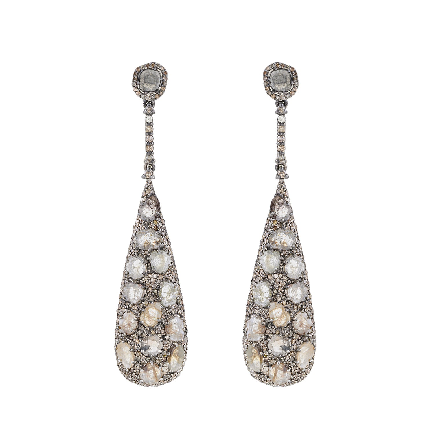 Long Drop Diamond Silver Earrings