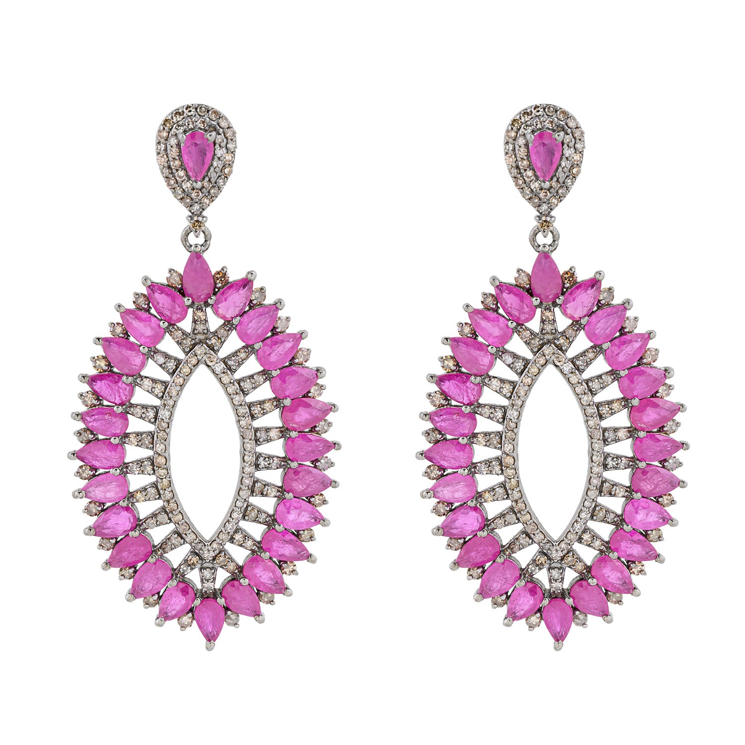 Ruby Oval Silver Earrings