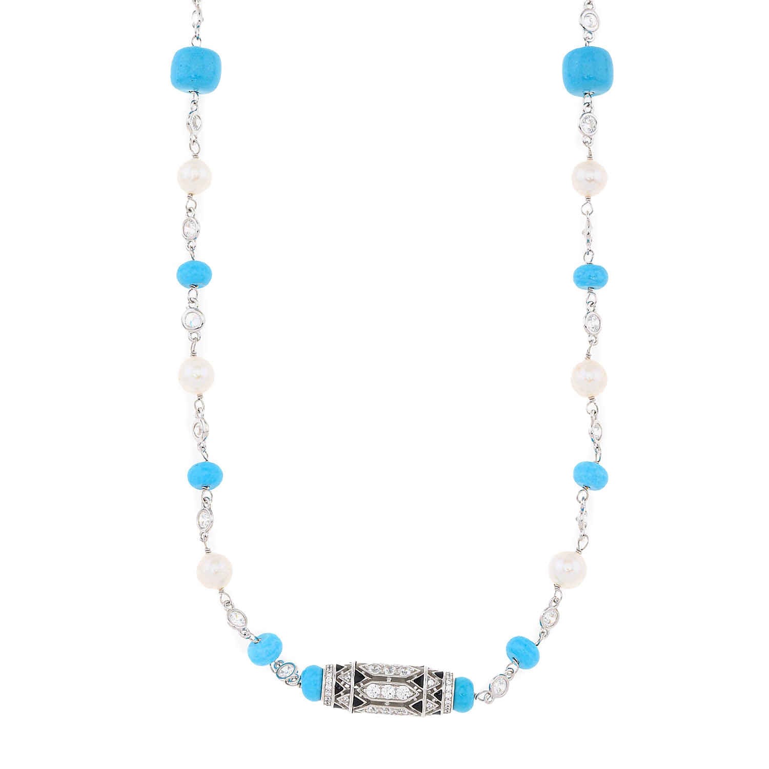 Turquoise and Fresh Water Pearls Silver Necklace
