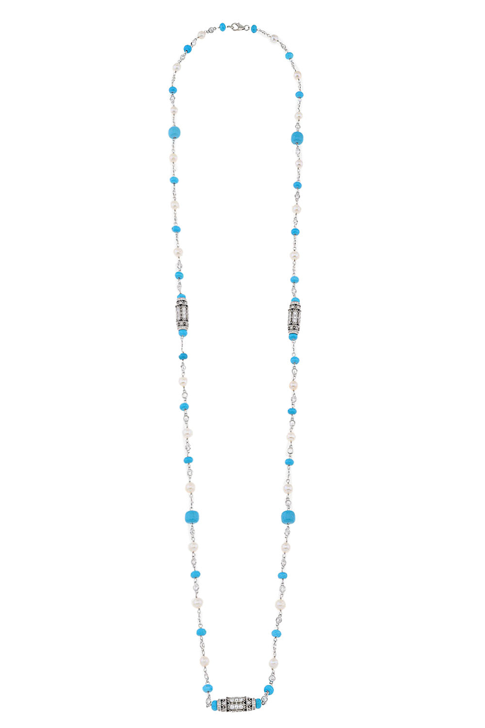 Turquoise and Fresh Water Pearls Silver Necklace