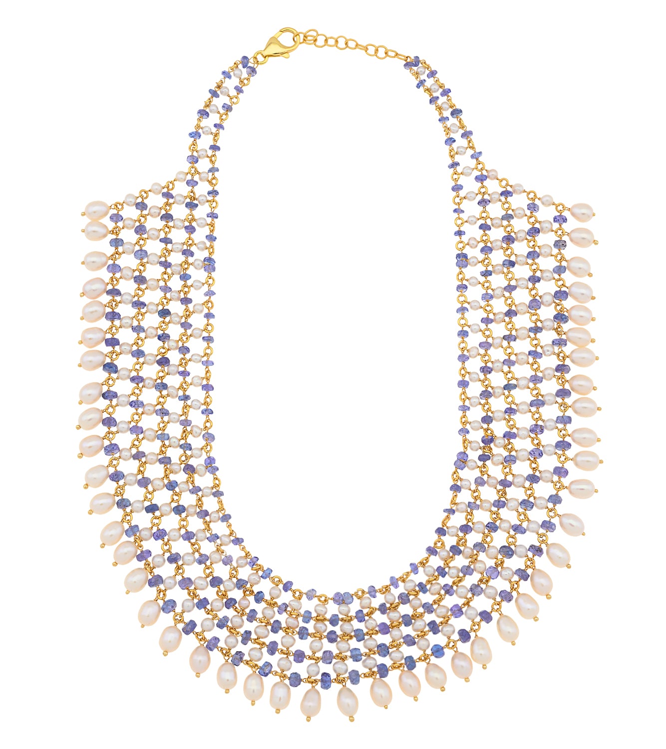 Multi-strand lattice Tanzanite & Pearl Necklace