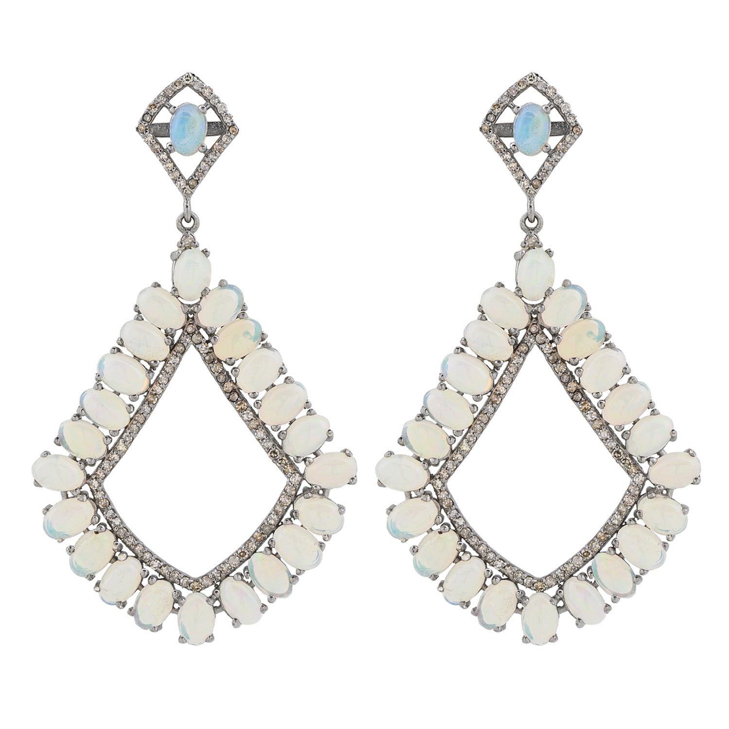Opal Rhombus Silver Earrings