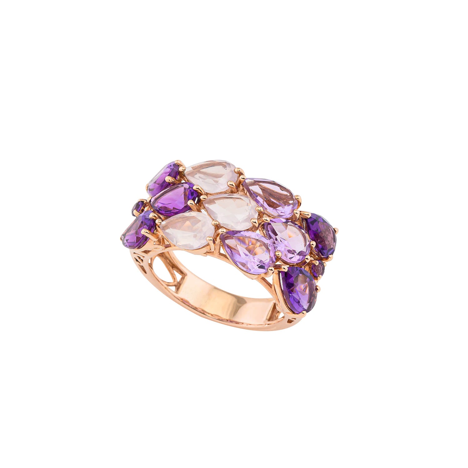Pear Amethyst and Rose Quartz Ring