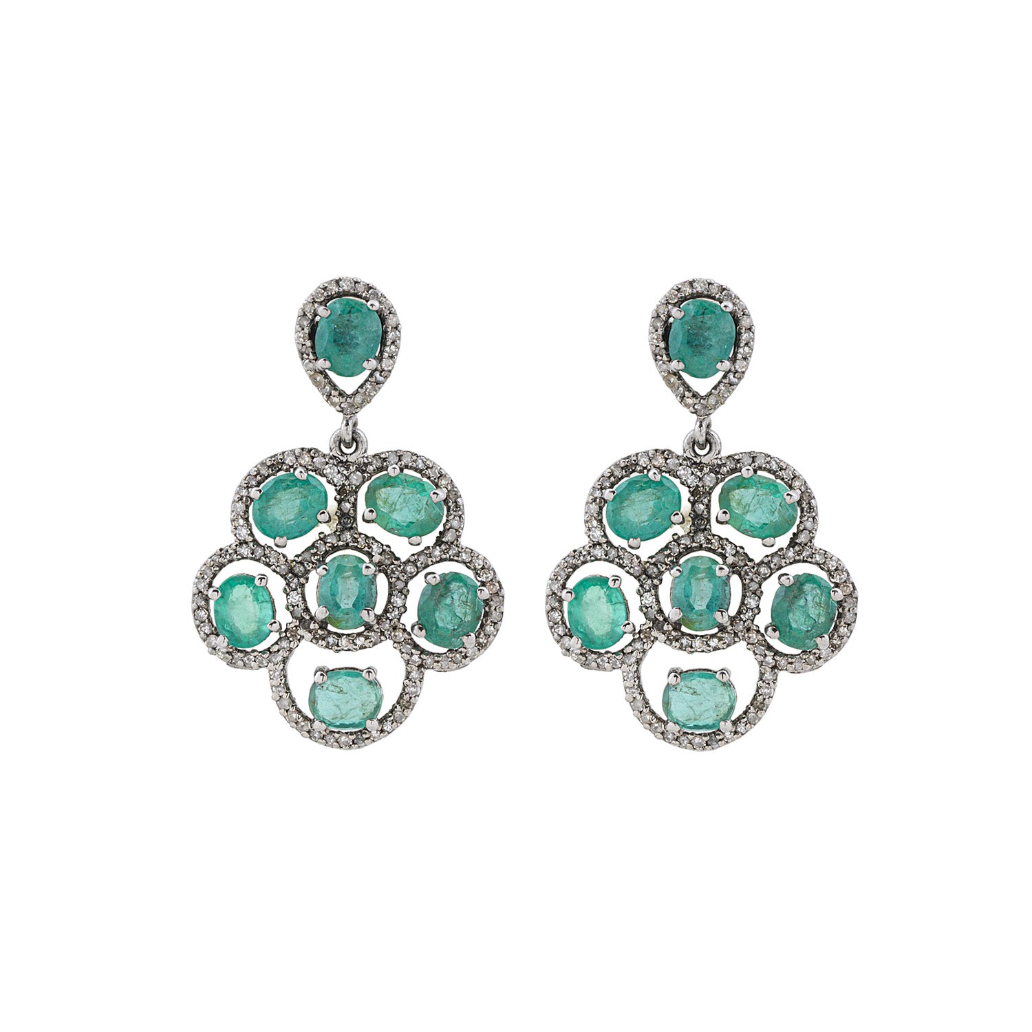 Emerald Flower Silver Earrings