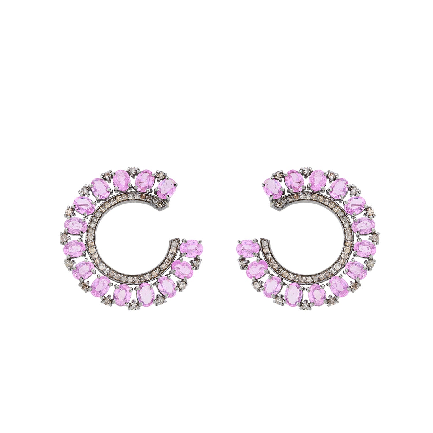 Pink Sapphire Circle stud Silver Earrings