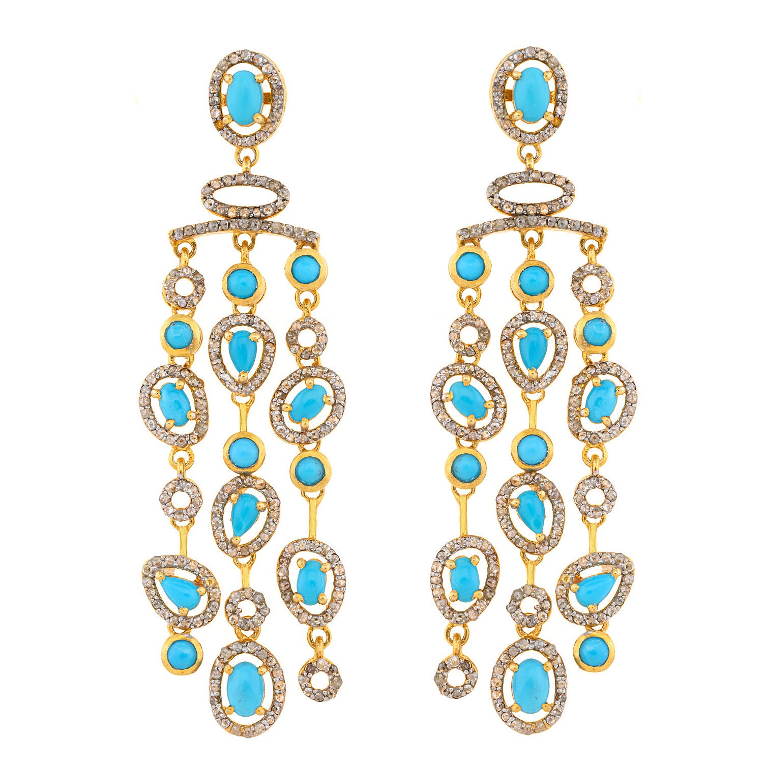 Azure Waves: Silver Earrings with Turquoise and Diamonds
