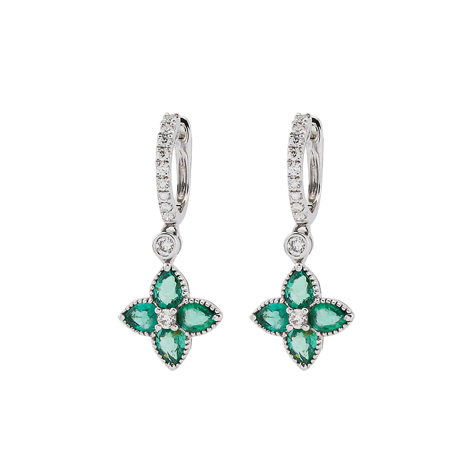 Emerald clover Diamond hoop earrings