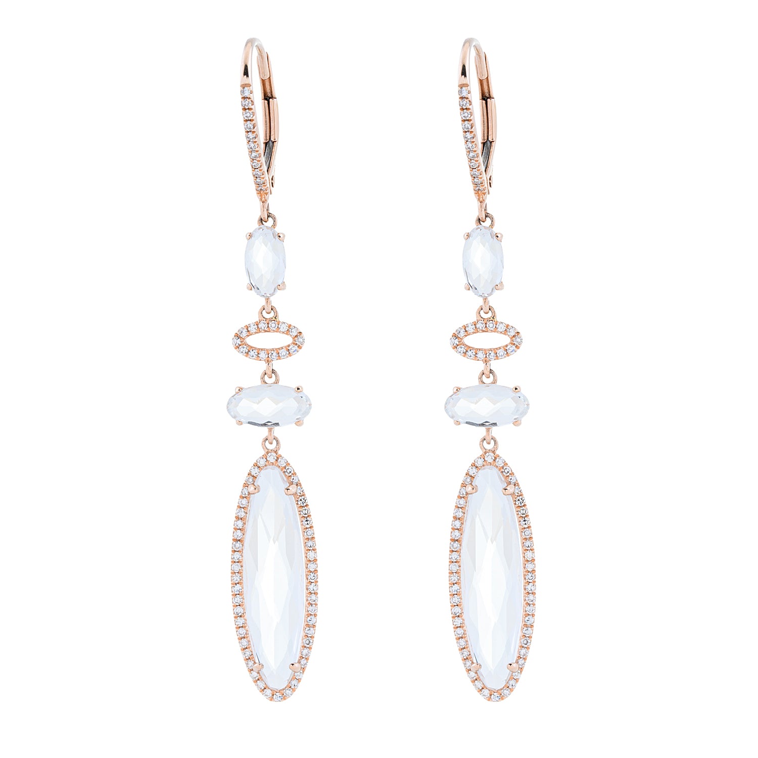 White Topaz & Diamond Gold Drop Earrings
