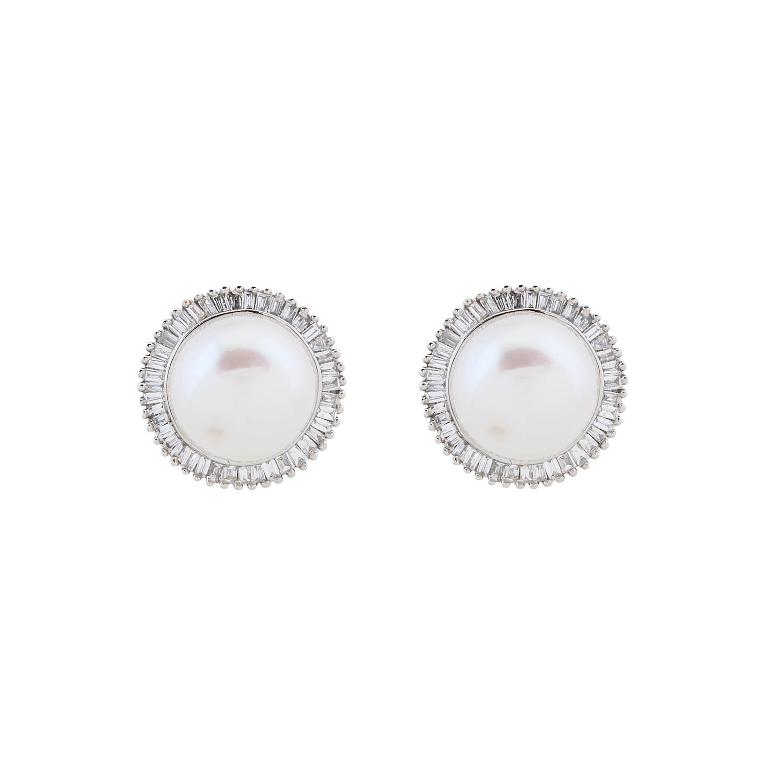 Pearl Diamond baguette stud earrings