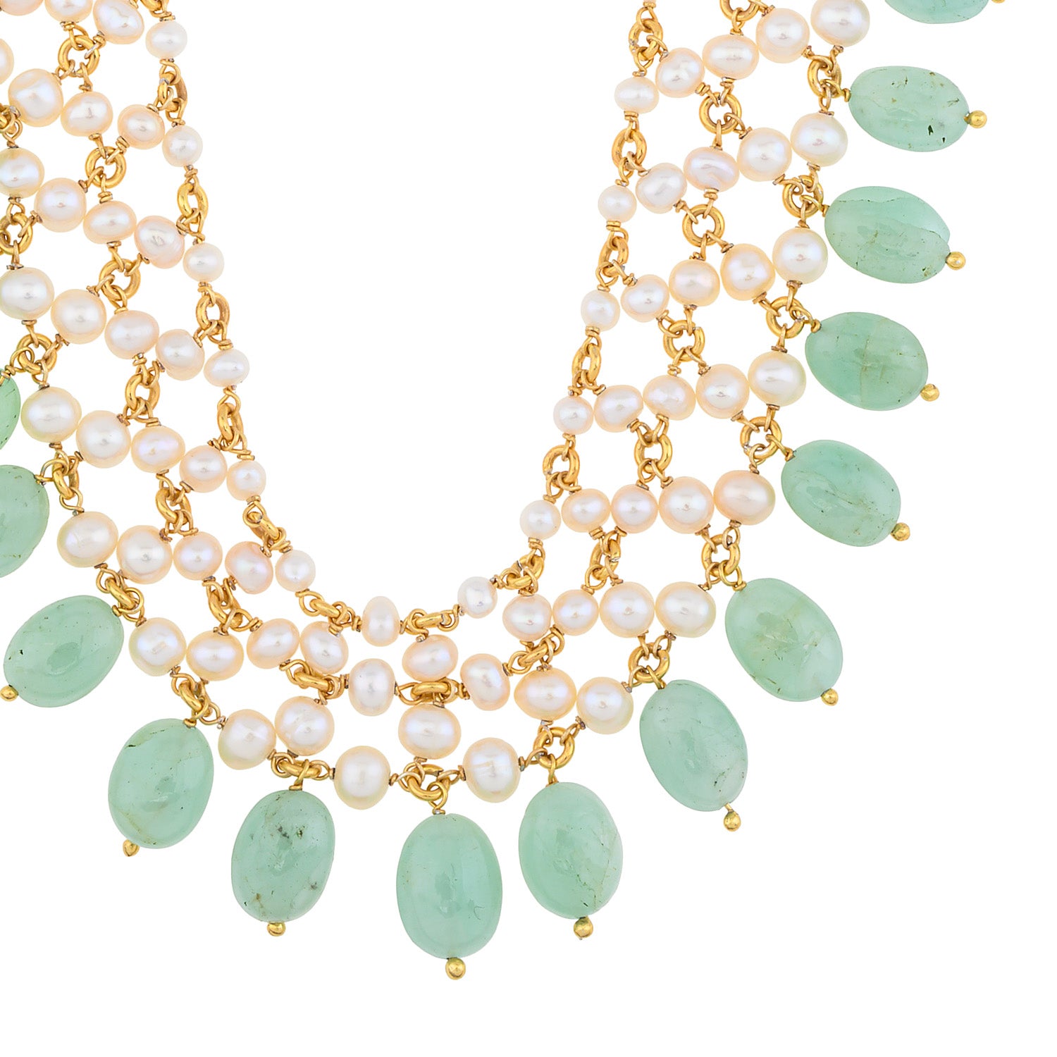 Multi-strand lattice Pearl $ Emerald Necklace