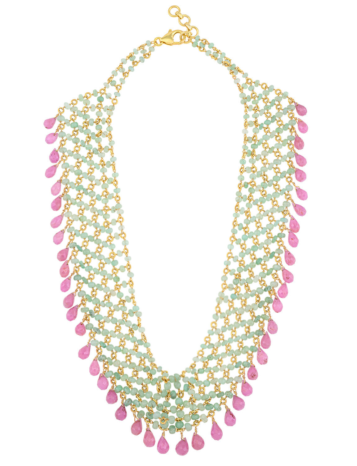 Multi strand lattice Ruby & Emerald Necklace