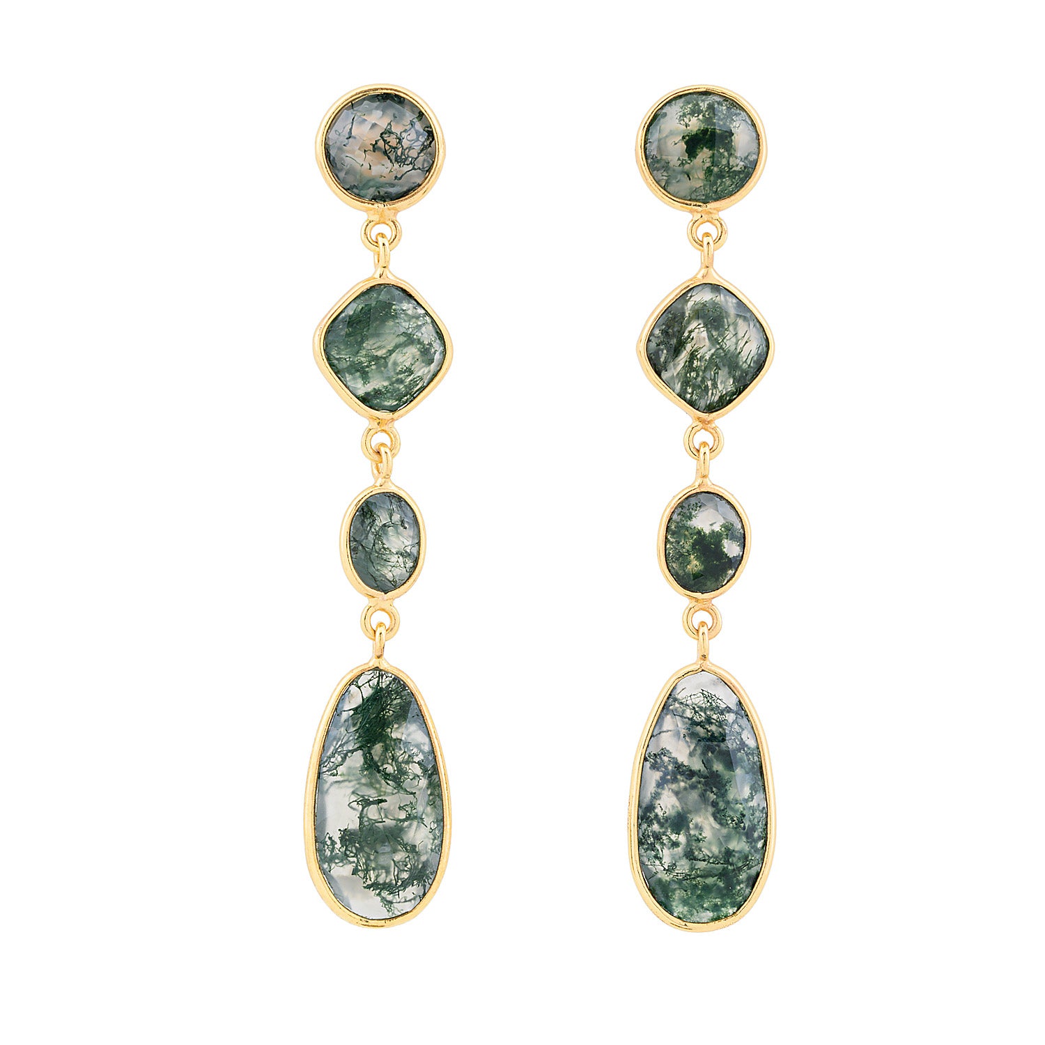 Multi shaped Moss Agate silver earrings